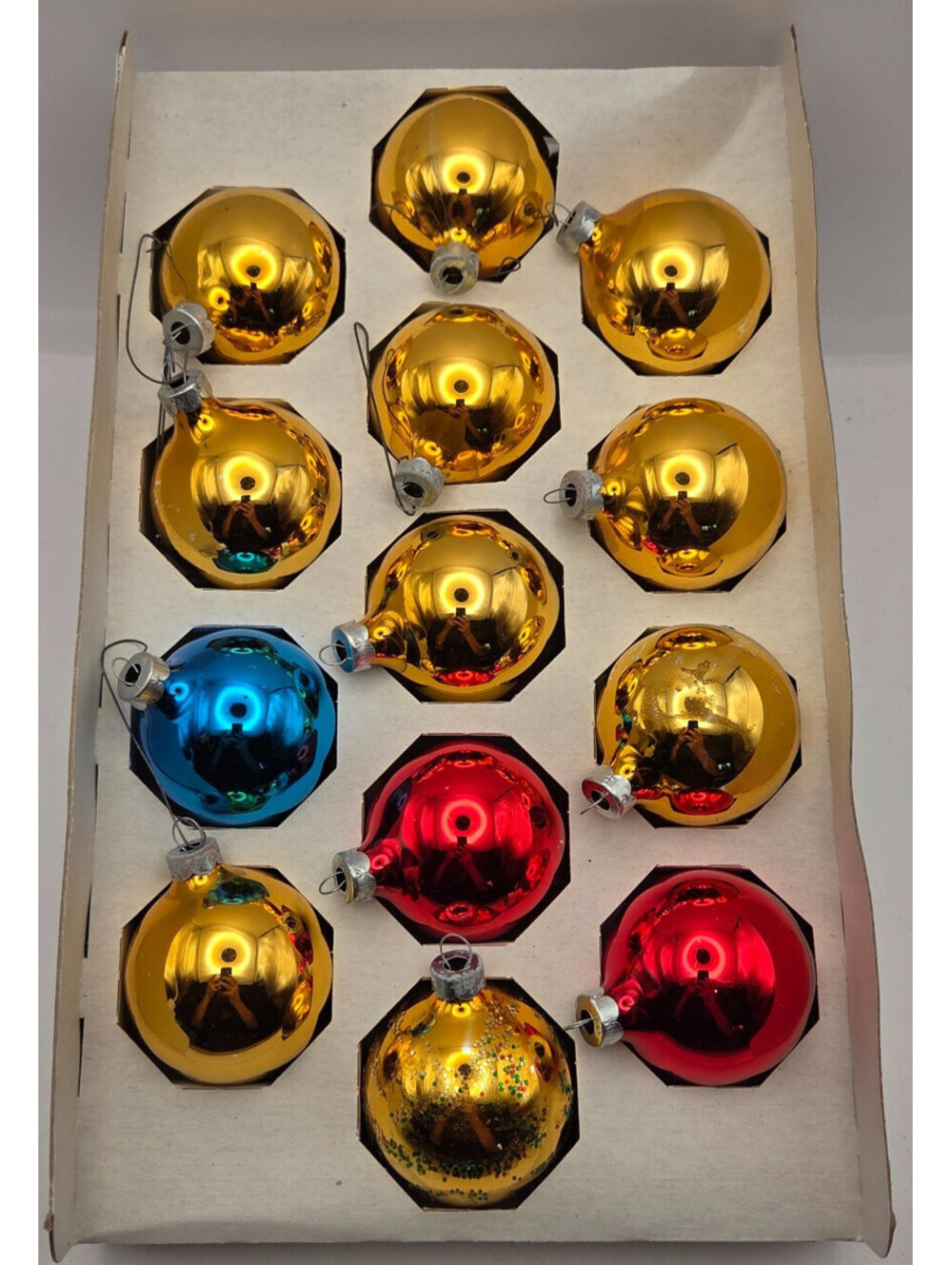 Vintage Kmart Trim A Home 13 Glass Ball Ornaments Gold Red Blue USA 2in #2